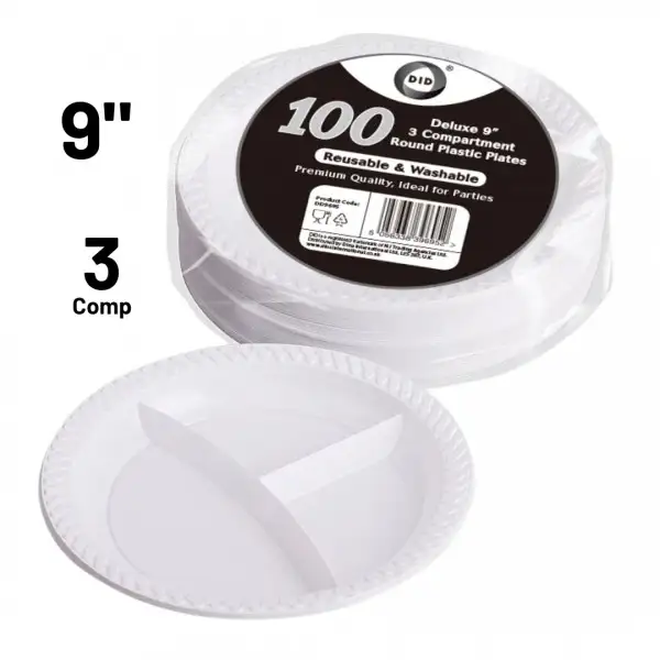 Reusable Delux 9' 3 Compartment Round Plastic P