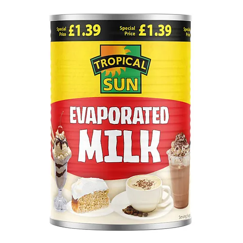 Tropical sun evaporated milk pmp £1.39