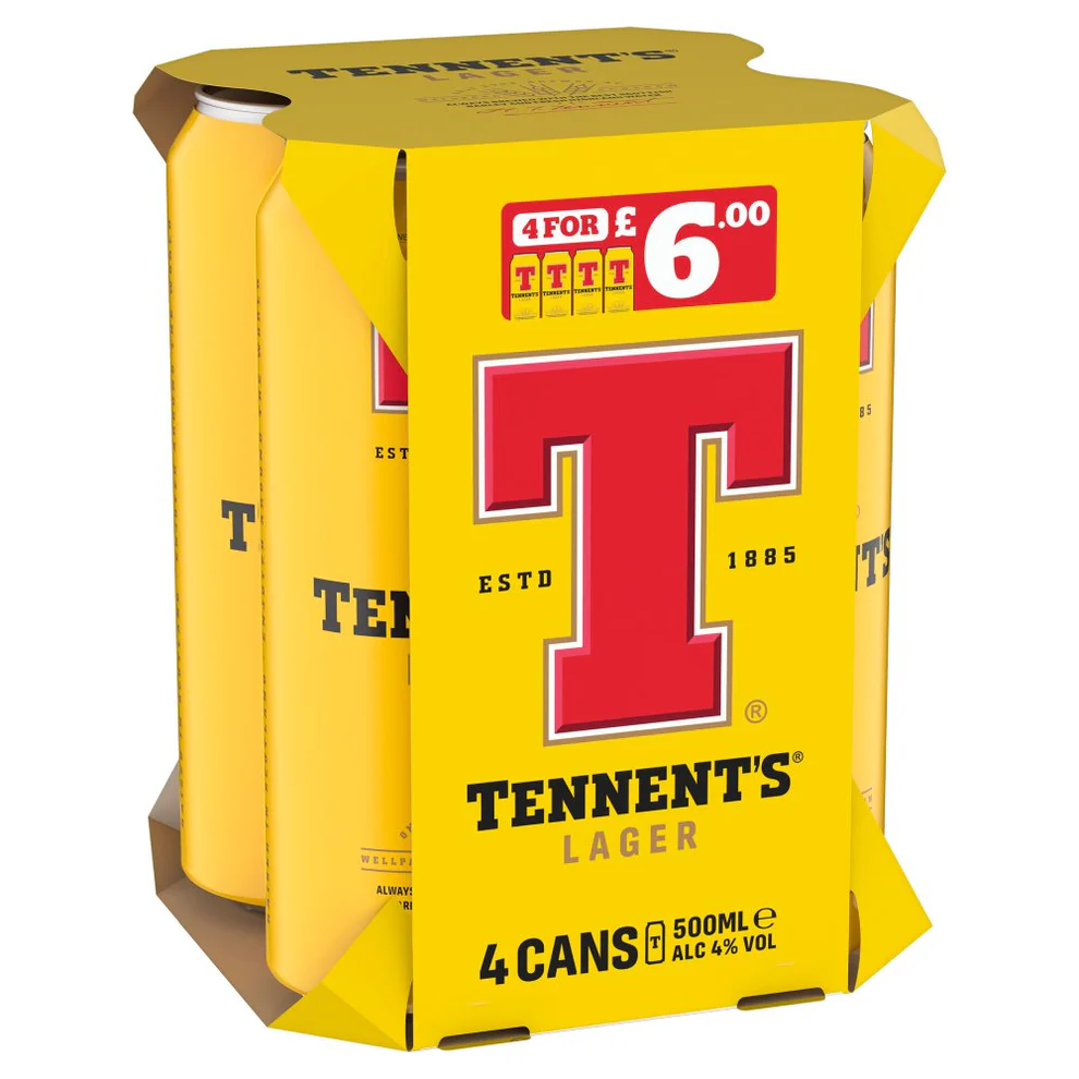 Tennents Lager 4pk PM £6.00-4%