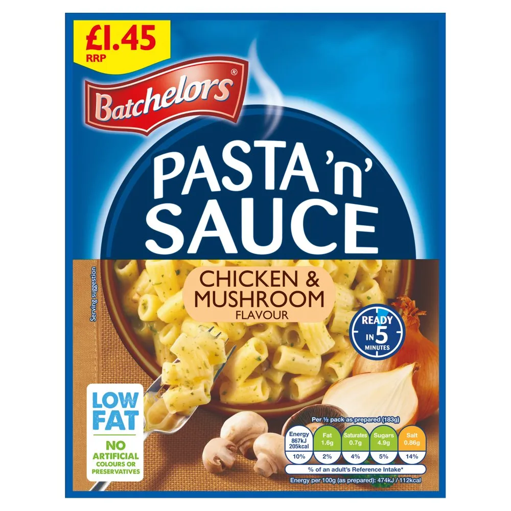 Batch pasta in sauce chick&mushr£1.45