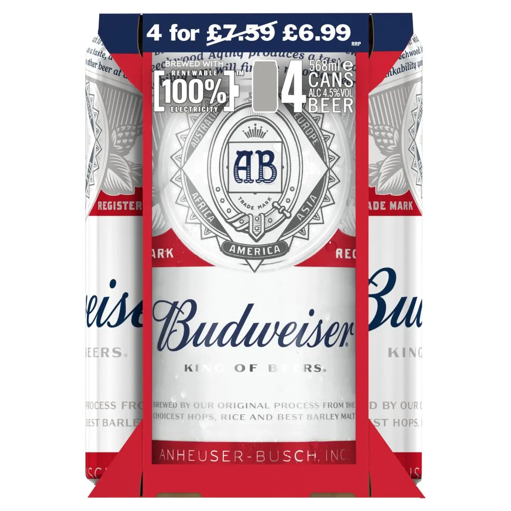 Budweiser pint can 4pack pmâ£6.99