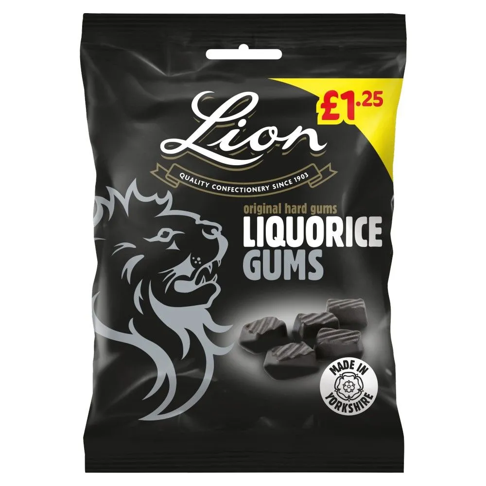 Lion bags liquorice gums pm£1.25