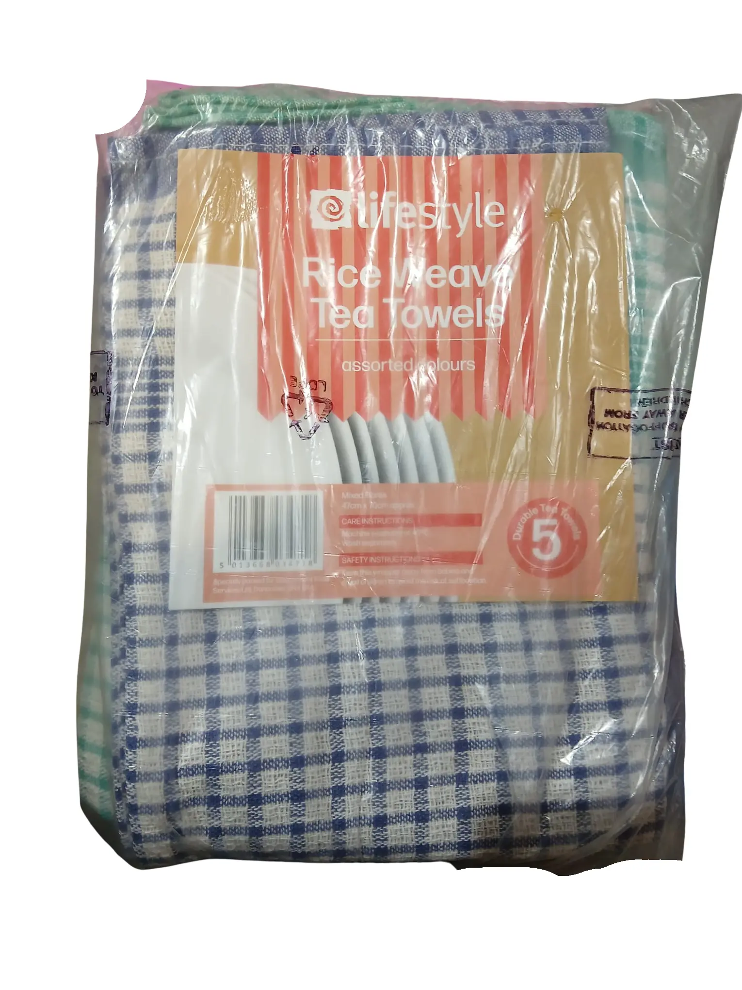 Lifestyle 5pk rice weave tea towels