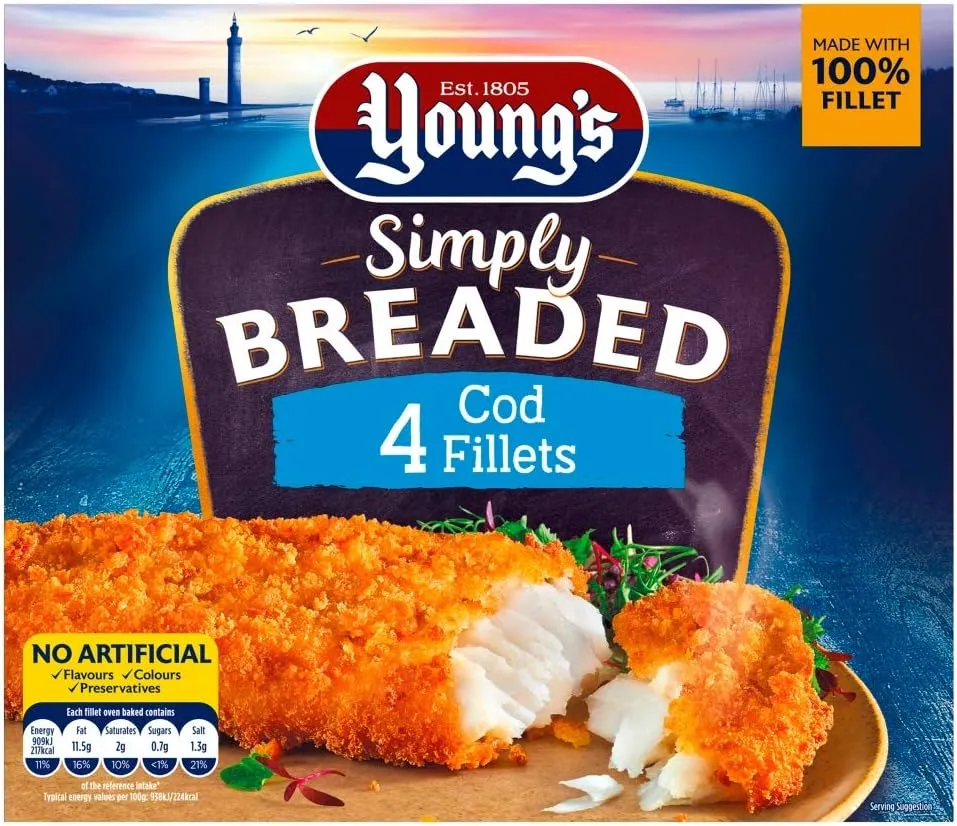Young's 4 breaded cod fish cakes £1.50