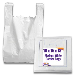 [905940/20] WHITE (VEST CARRIER) T-SHIRT BAG '10'x'15'x'18'